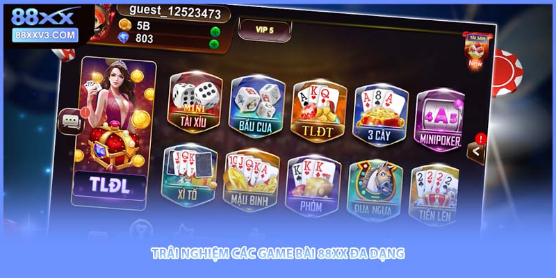 Trải nghiệm các game bài 88XX đa dạng